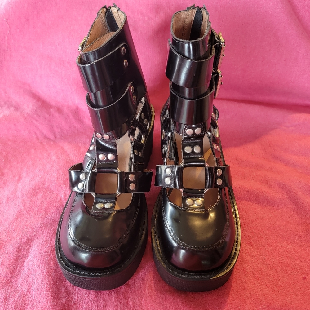 Jeffrey Campbell black boots with straps, belts, and rings - size 8.5